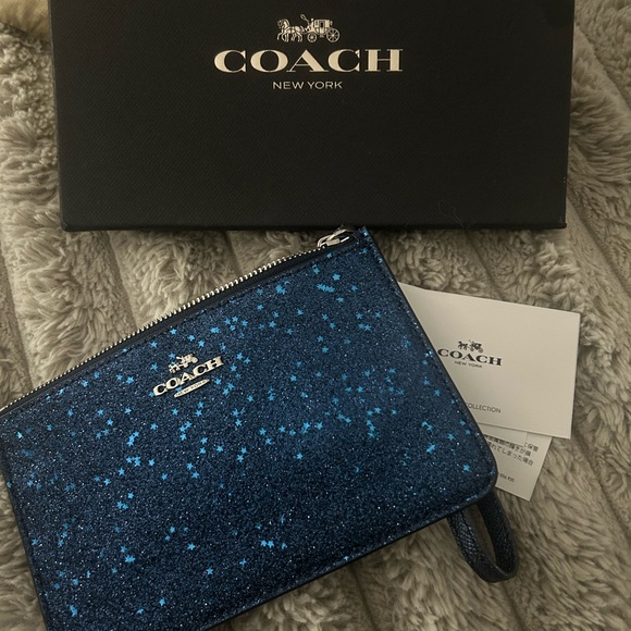 Coach Handbags - Coach Navy Glitter Star Wristlet Zip Pouch w/ Box